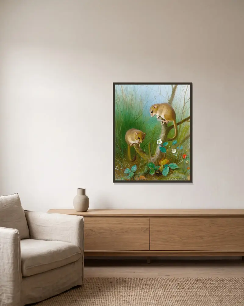 Haselmäuse von Archibald Thorburn gerahmt an einer Wand