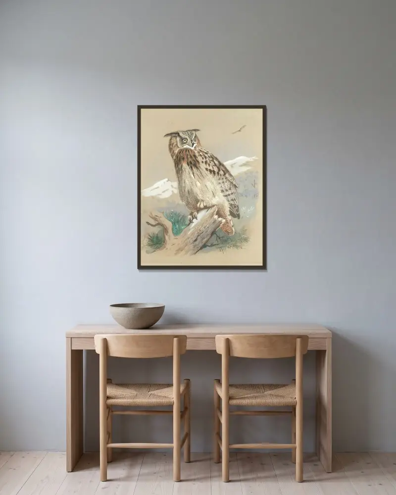 Berguv av Archibald Thorburn inramad på en vägg