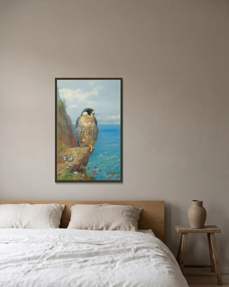 Peregrine At Auchencairn av Archibald Thorburn inramad på en vägg