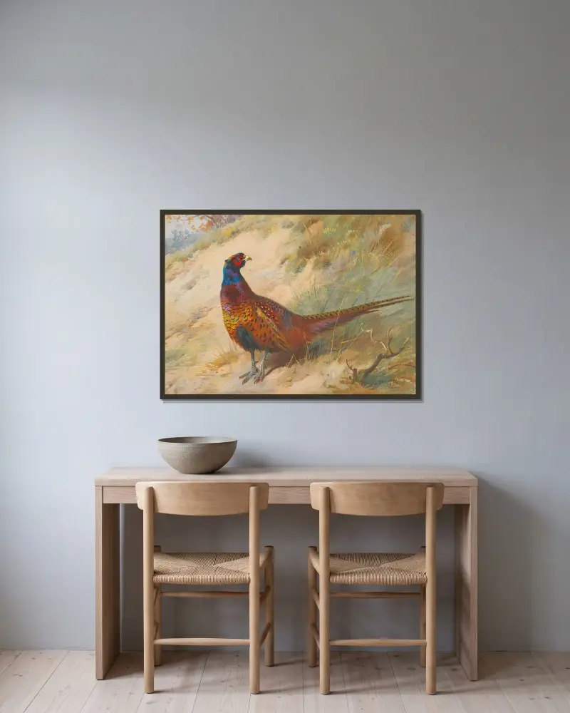 Fasan av Archibald Thorburn inramad på en vägg