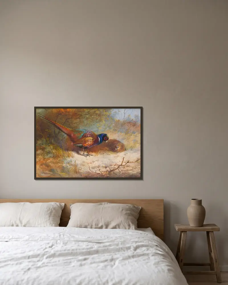 Pheasants av Archibald Thorburn inramad på en vägg