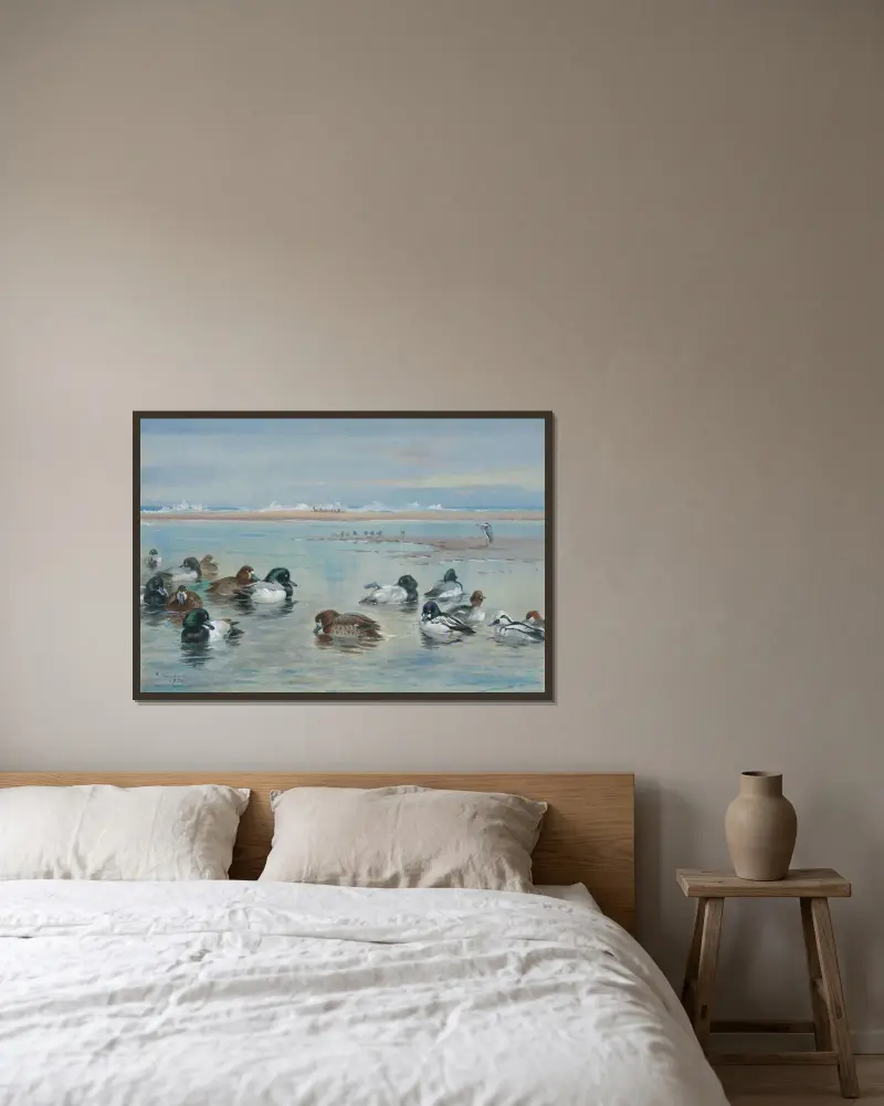 Scaup, Golden Eye and Smew av Archibald Thorburn inramad på en vägg