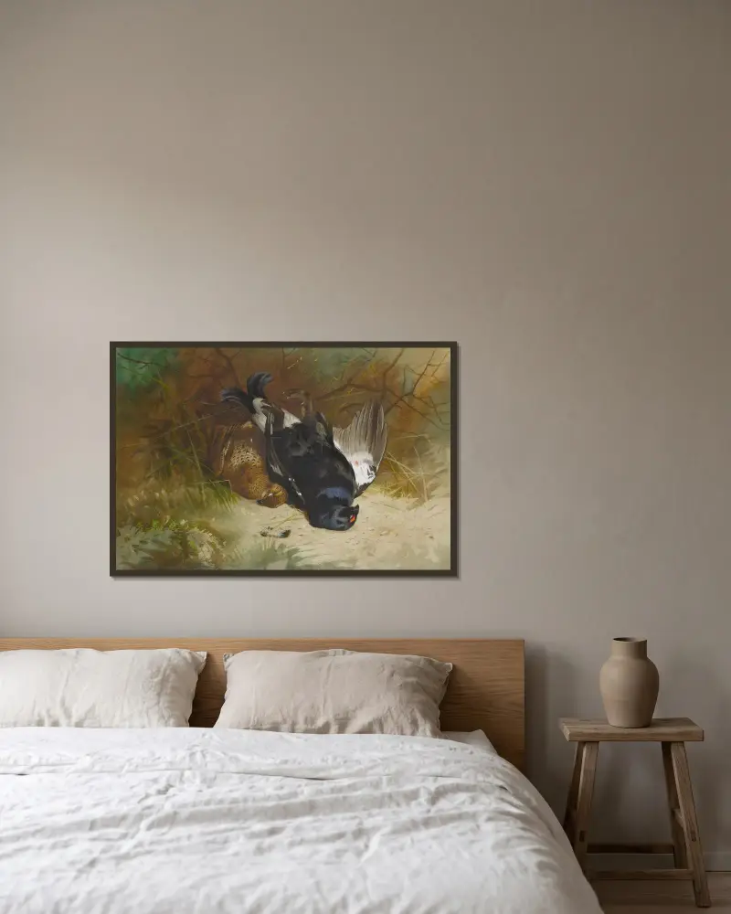 Stilleben med ett par orrar av Archibald Thorburn inramad på en vägg