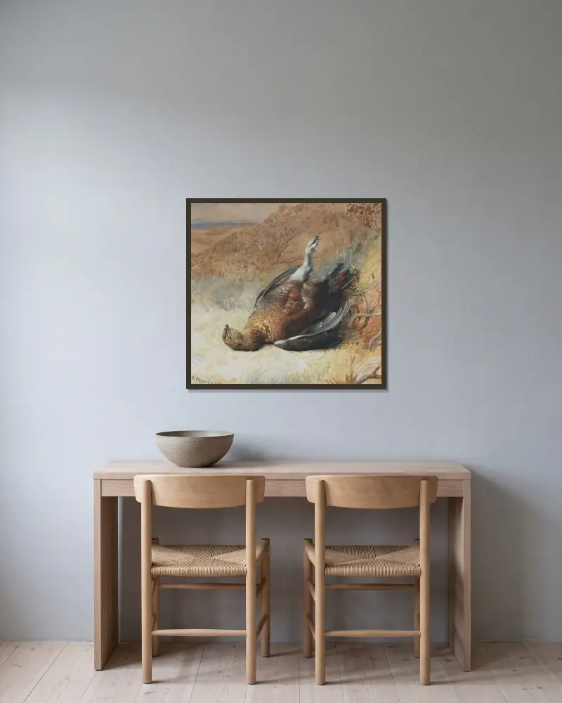 Studie av en ripa av Archibald Thorburn inramad på en vägg