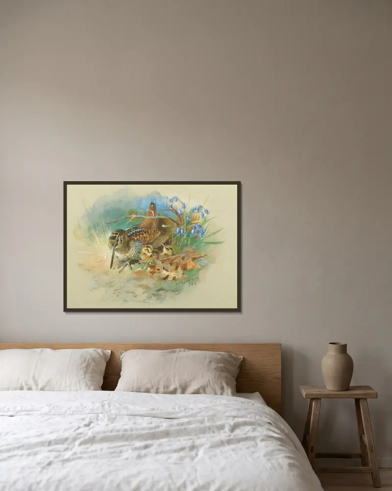 Morkulla och unge av Archibald Thorburn inramad på en vägg
