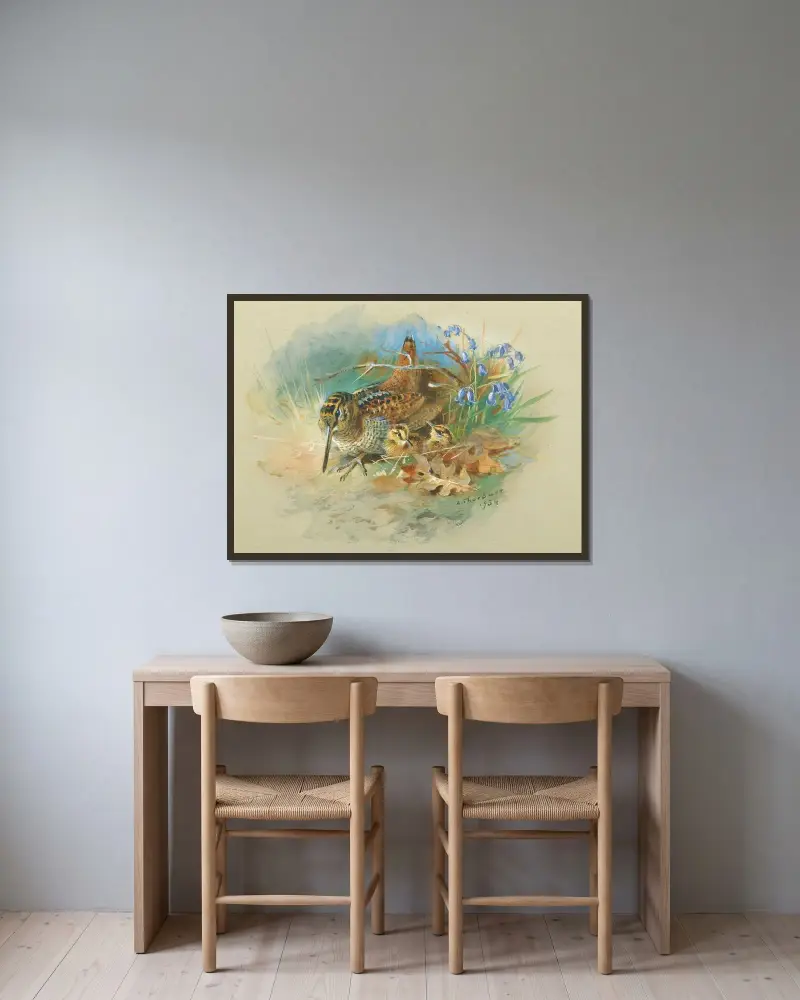 Morkulla och unge av Archibald Thorburn inramad på en vägg