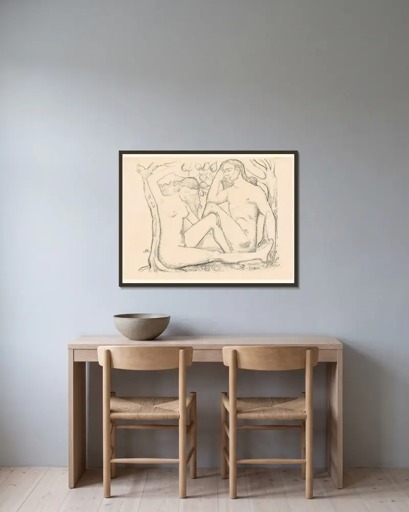 Adam und Eva von Aristide Maillol gerahmt an einer Wand