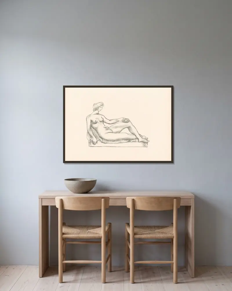 Etude pour le monument de Cézanne av Aristide Maillol inramad på en vägg