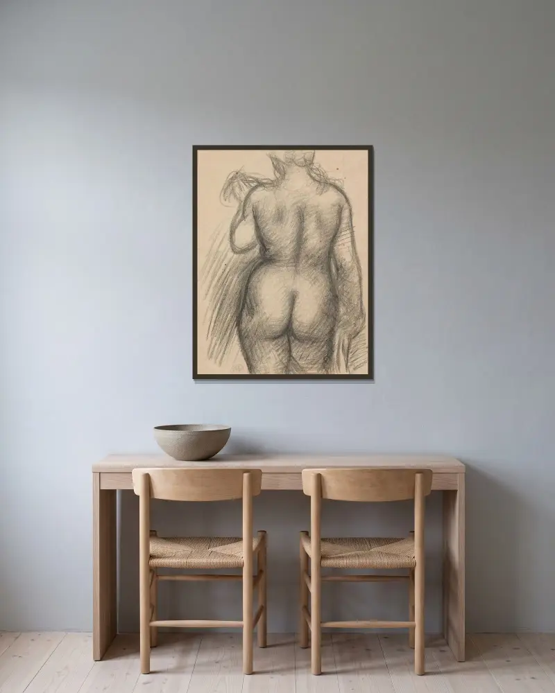 Kvinna med halsduk, sedd bakifrån av Aristide Maillol inramad på en vägg