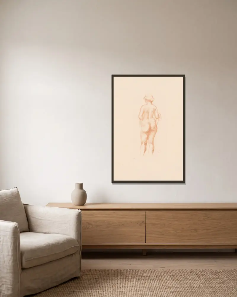 Weiblicher Akt von hinten, einen Schal haltend von Aristide Maillol gerahmt an einer Wand