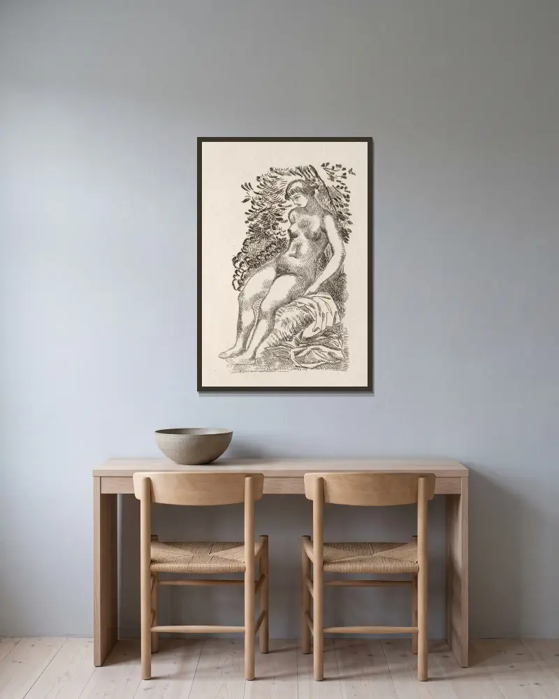 Illustration till en dikt av Pierre de Ronsard av Aristide Maillol inramad på en vägg