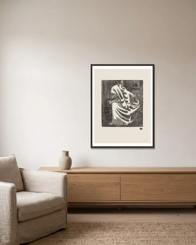 La Vieille à la jarre av Aristide Maillol inramad på en vägg