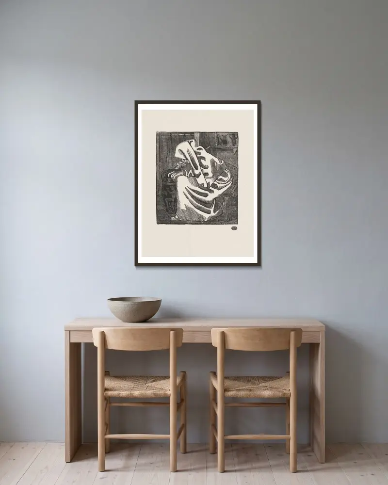 La Vieille à la jarre av Aristide Maillol inramad på en vägg