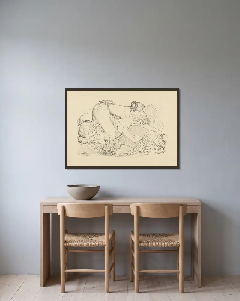 Laveuse. Panneau décoratif av Aristide Maillol inramad på en vägg