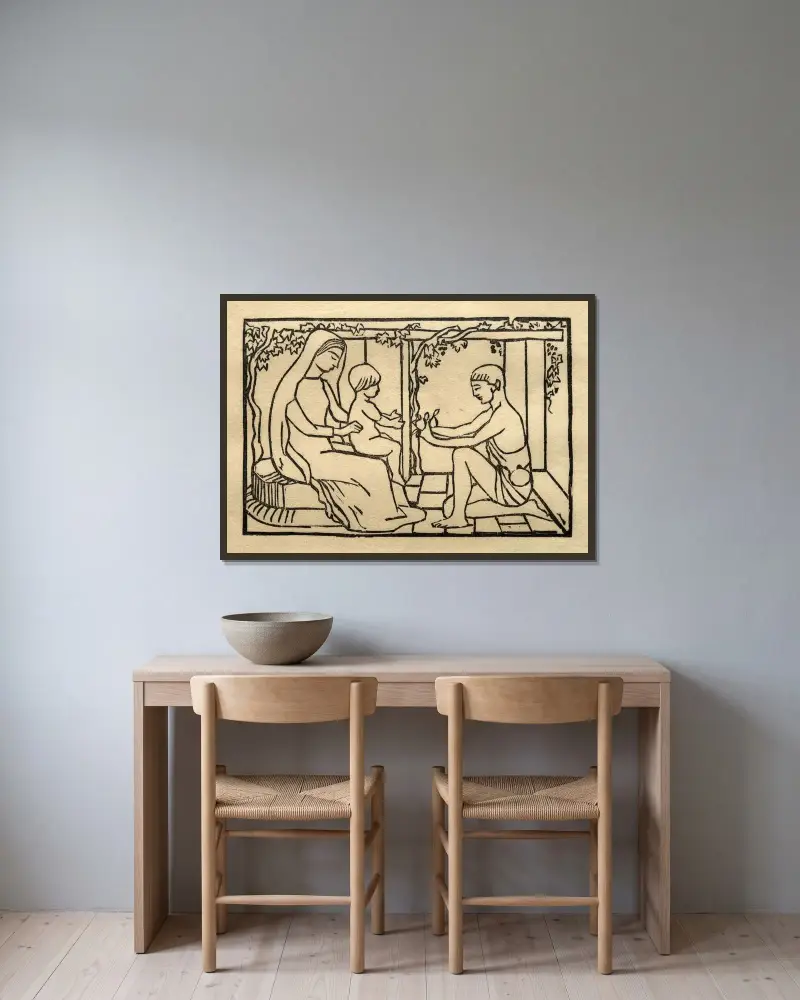 Lucina Smiles on Her Boy av Aristide Maillol inramad på en vägg