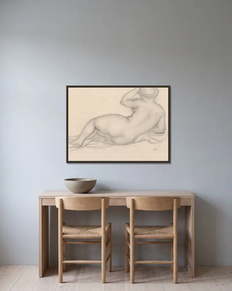Kvinnlig nakenstudie av Aristide Maillol inramad på en vägg