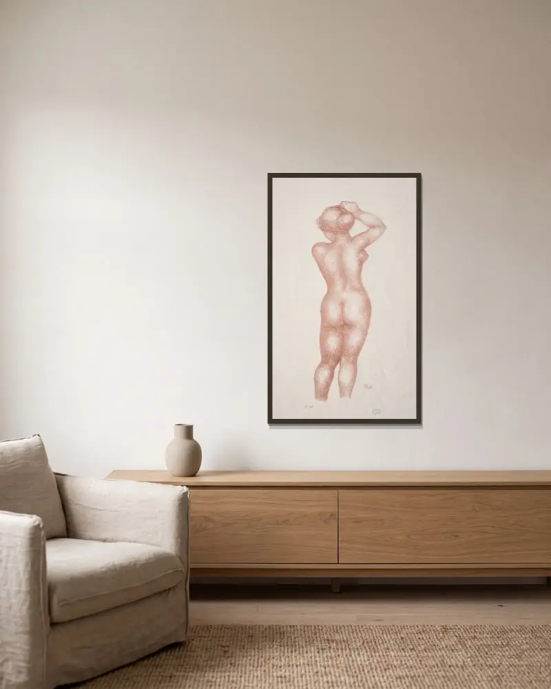 Akt av Aristide Maillol inramad på en vägg