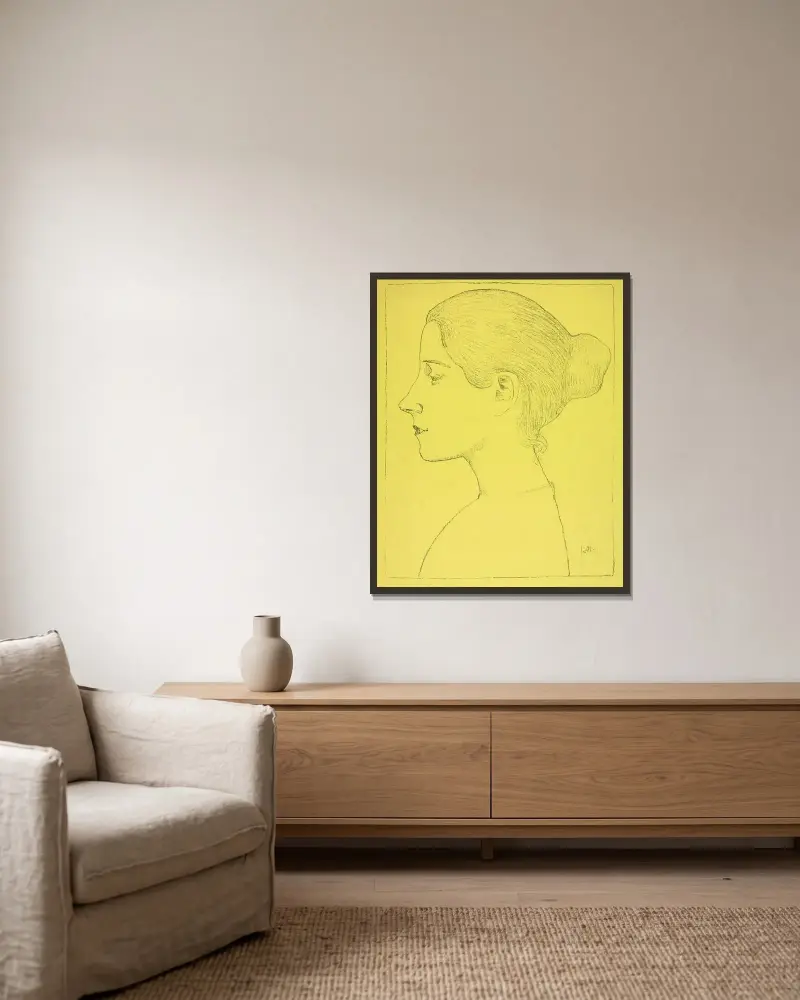 Porträtt av ung kvinna av Aristide Maillol inramad på en vägg