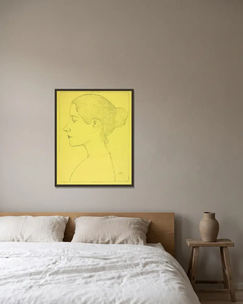 Porträtt av ung kvinna av Aristide Maillol inramad på en vägg