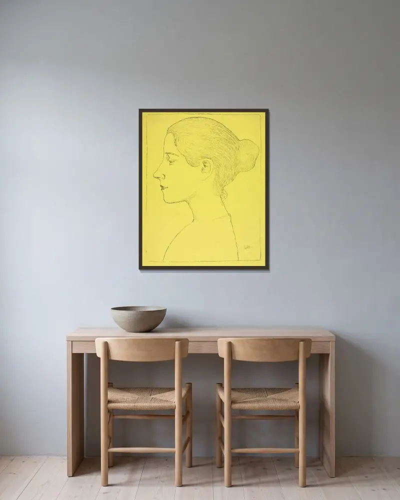 Porträtt av ung kvinna av Aristide Maillol inramad på en vägg