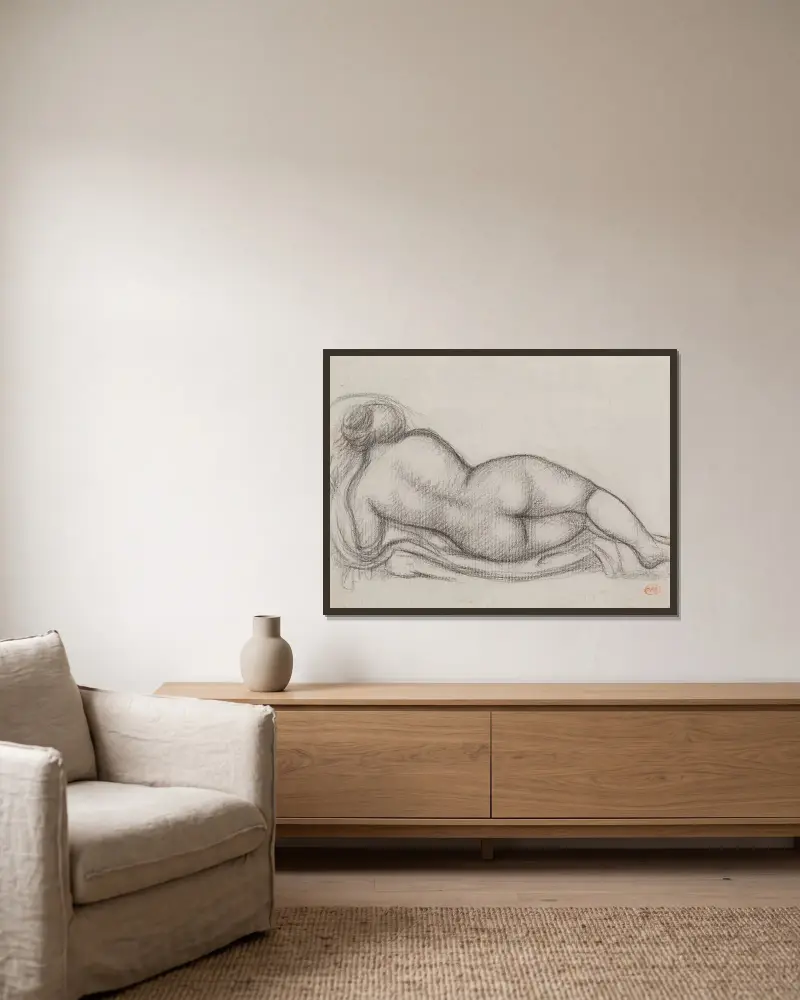 Liegender Akt von Aristide Maillol gerahmt an einer Wand