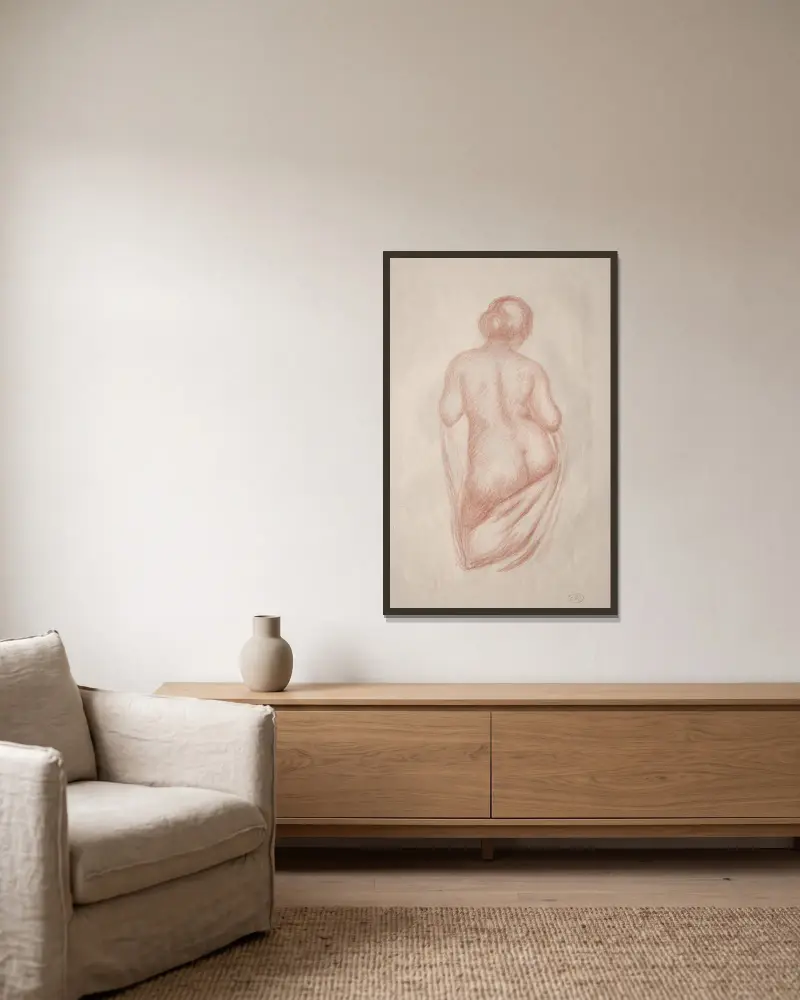 Kvinna sedd bakifrån av Aristide Maillol inramad på en vägg