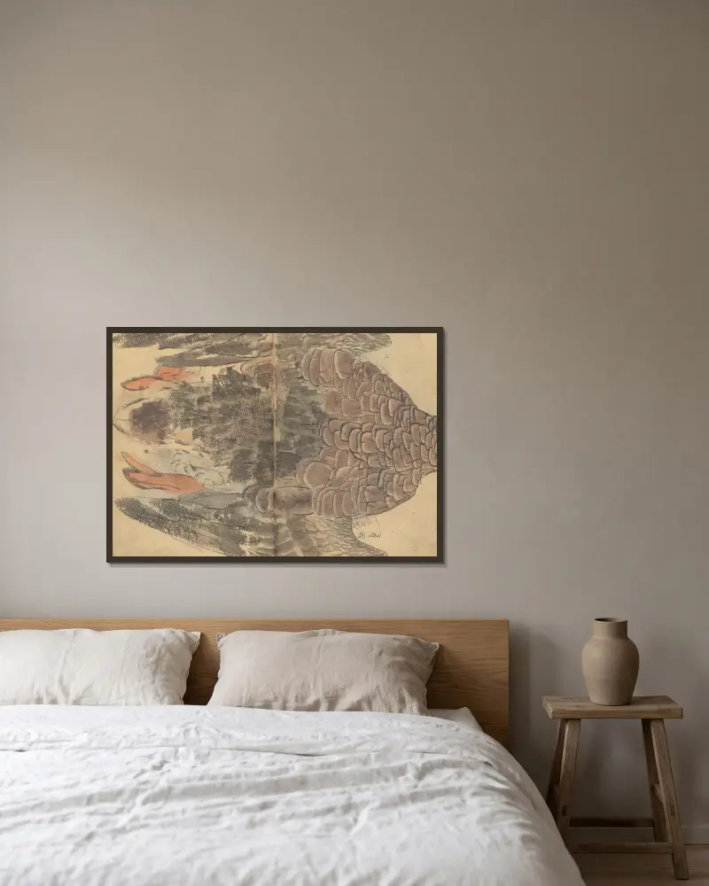 Skizzenbuch Taf. 034 von Ariyoshi Kondo gerahmt an einer Wand