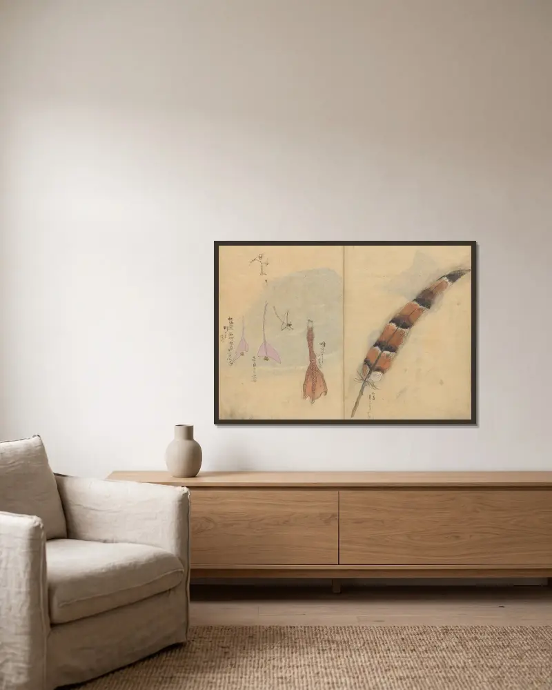 Skizzenbuch Tafel 065 von Ariyoshi Kondo gerahmt an einer Wand