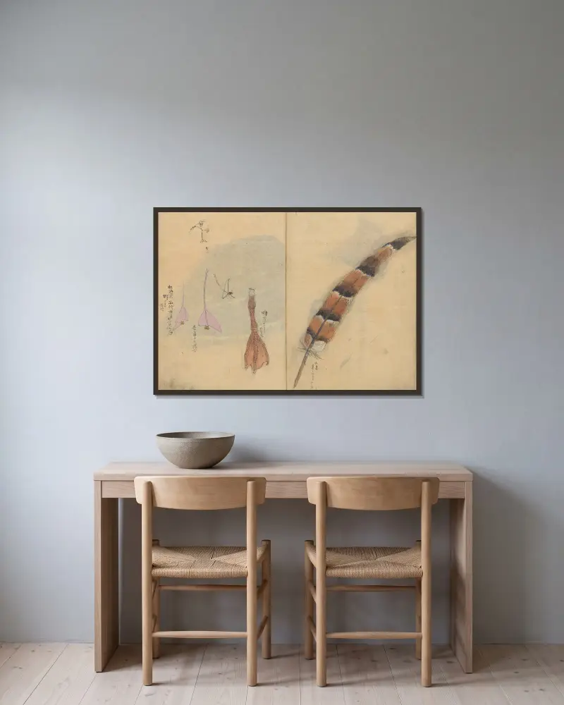 Skizzenbuch Tafel 065 von Ariyoshi Kondo gerahmt an einer Wand