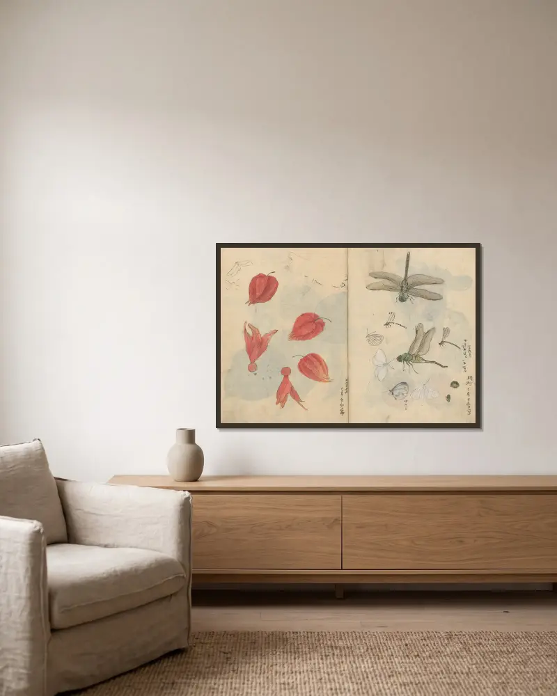 Skizzenbuch Taf. 076 von Ariyoshi Kondo gerahmt an einer Wand