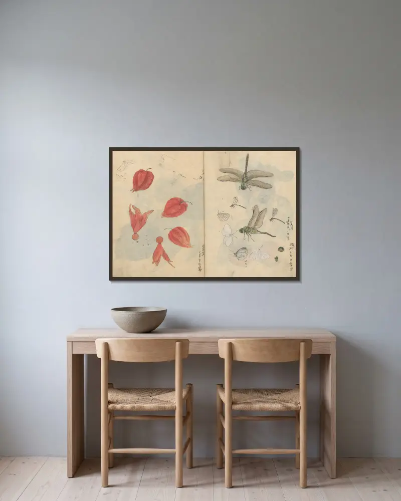 Skizzenbuch Taf. 076 von Ariyoshi Kondo gerahmt an einer Wand