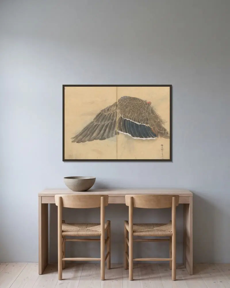 Skizzenbuch Taf. 102 von Ariyoshi Kondo gerahmt an einer Wand