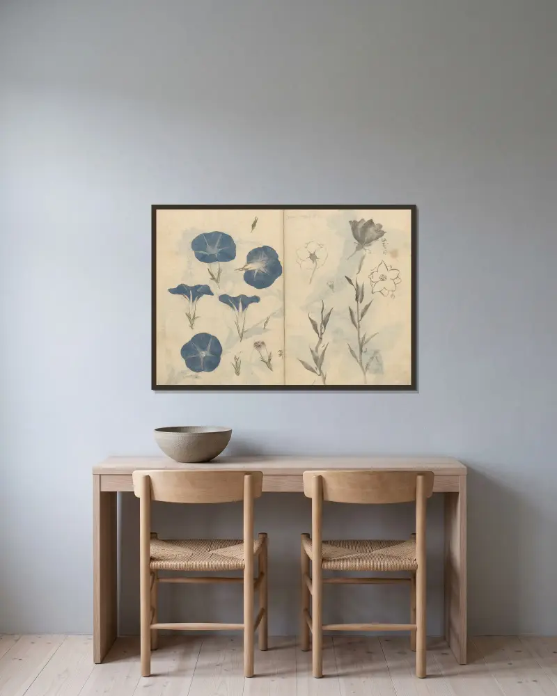 Skizzenbuch Pl. 112 von Ariyoshi Kondo gerahmt an einer Wand
