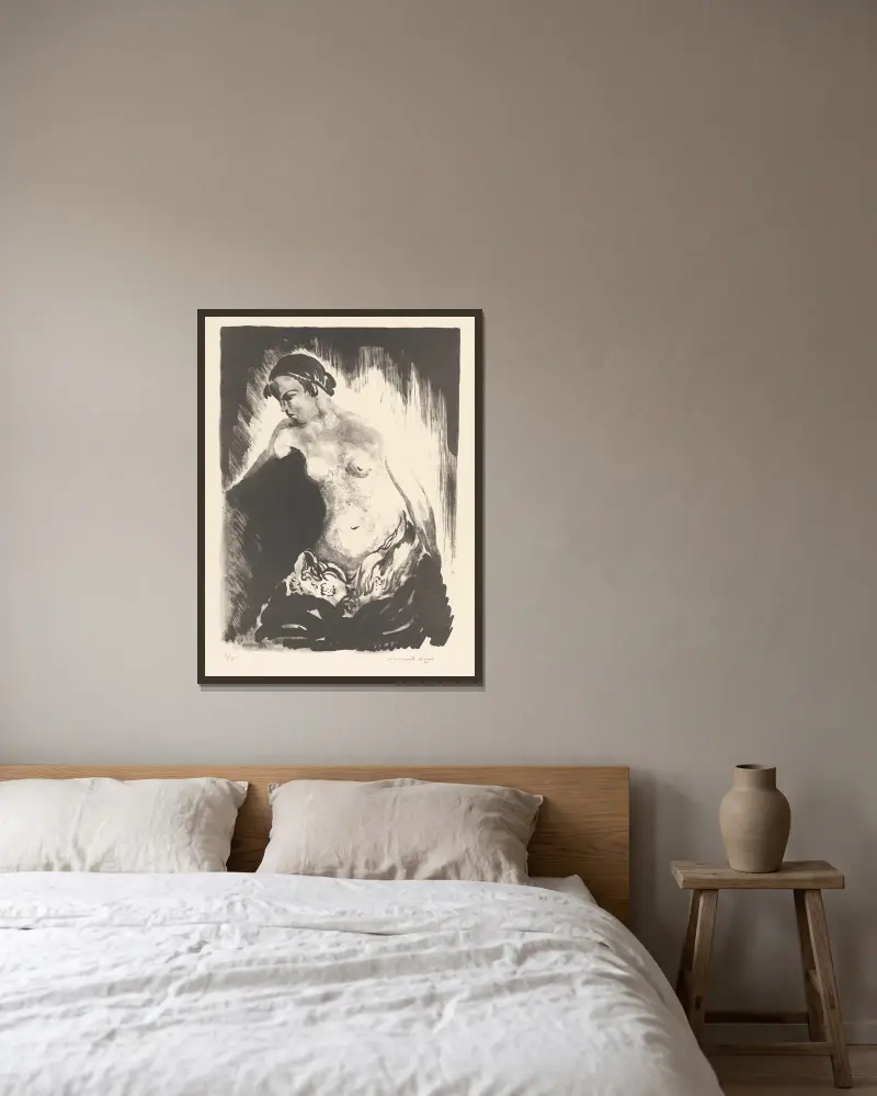 Femme nue assise sur un divan av Armand Apol inramad på en vägg