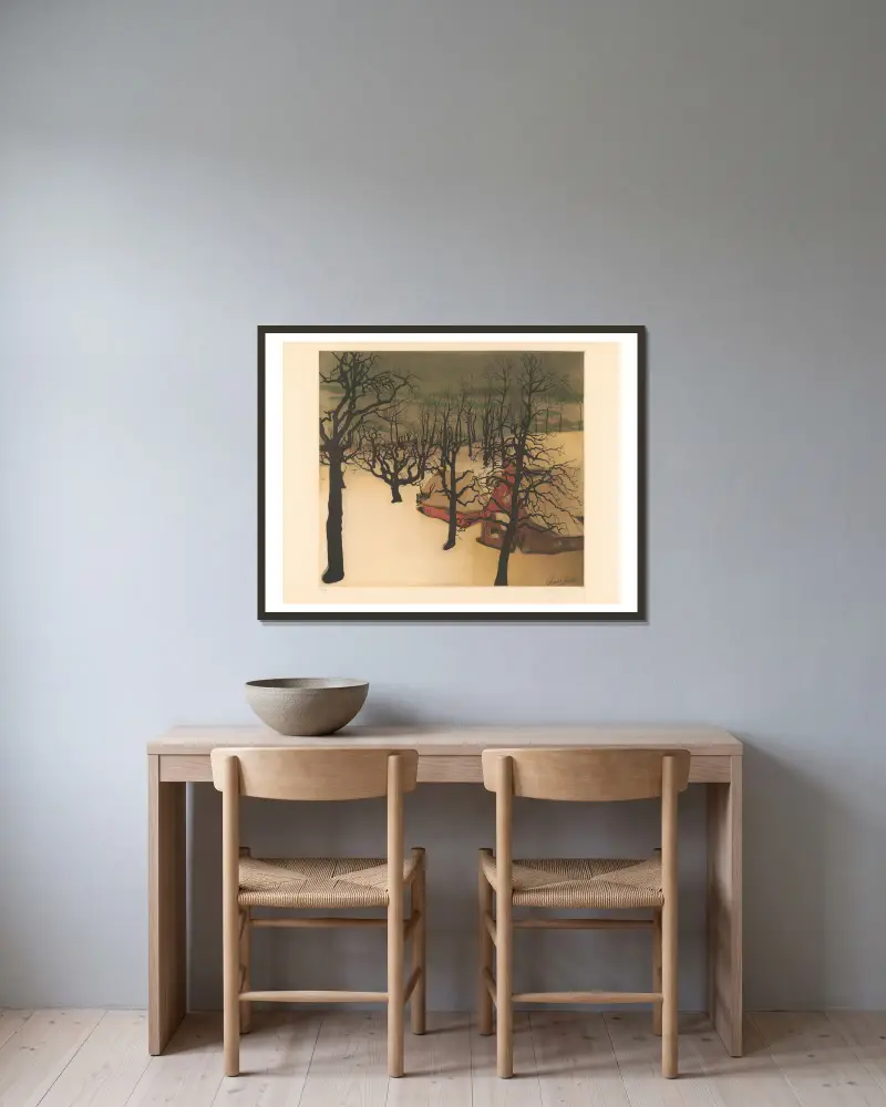 Paysage avec chaumières av Armand Apol inramad på en vägg