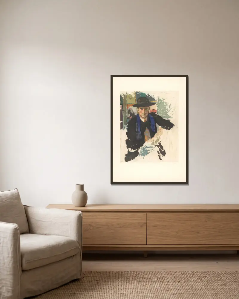 Portrait de Rik Wouters av Armand Apol inramad på en vägg