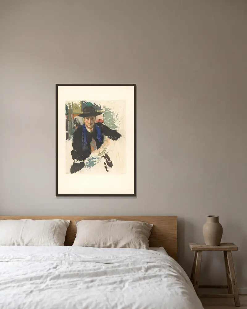 Portrait de Rik Wouters av Armand Apol inramad på en vägg
