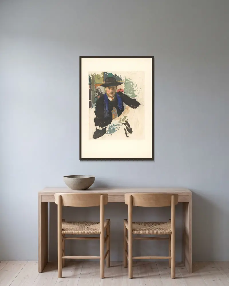 Portrait de Rik Wouters av Armand Apol inramad på en vägg
