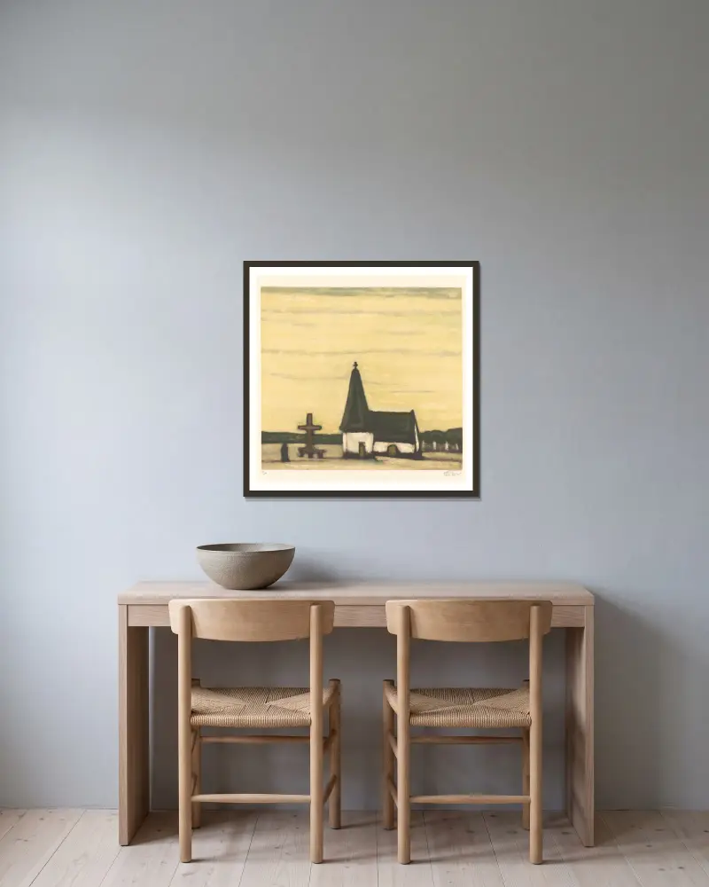 Vieille église en Campine av Armand Apol inramad på en vägg
