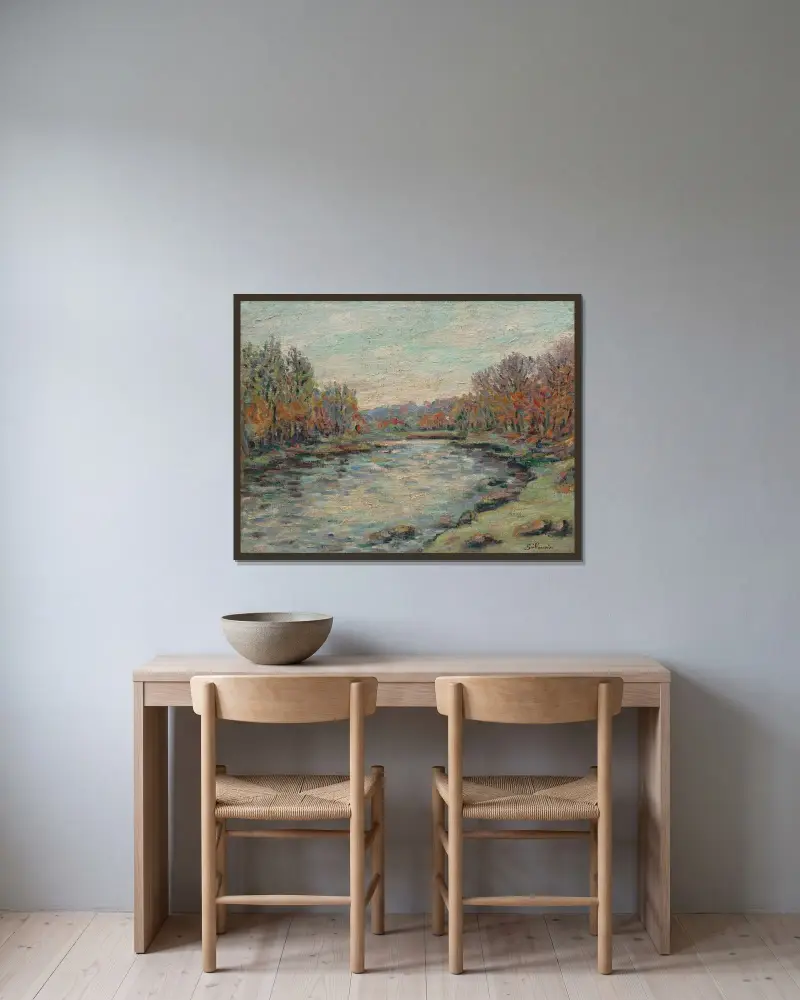 Barrage de Genetin av Armand Guillaumin inramad på en vägg