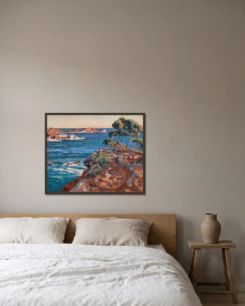 Havsstranden vid Agay av Armand Guillaumin inramad på en vägg