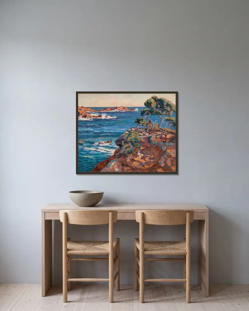 Havsstranden vid Agay av Armand Guillaumin inramad på en vägg