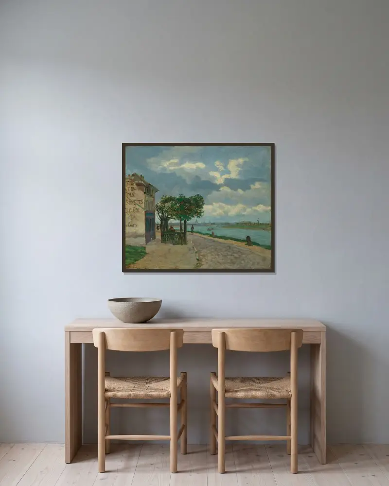 Seinens stränder av Armand Guillaumin inramad på en vägg