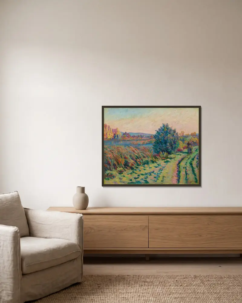 Lantlig väg av Armand Guillaumin inramad på en vägg