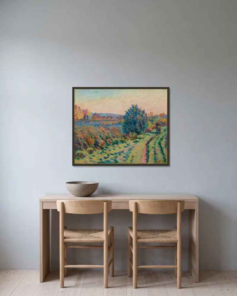 Lantlig väg av Armand Guillaumin inramad på en vägg