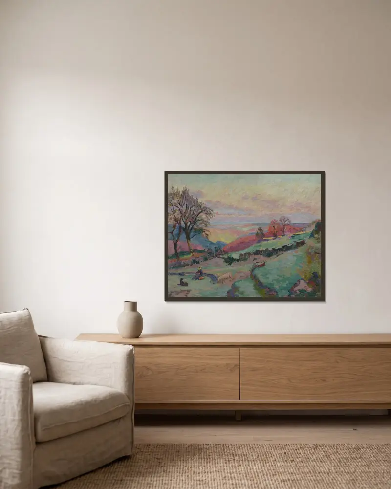 Crozant av Armand Guillaumin inramad på en vägg