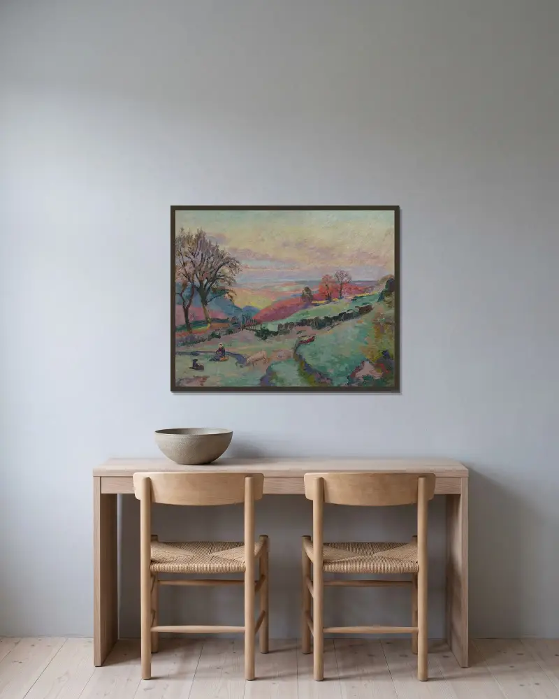 Crozant av Armand Guillaumin inramad på en vägg