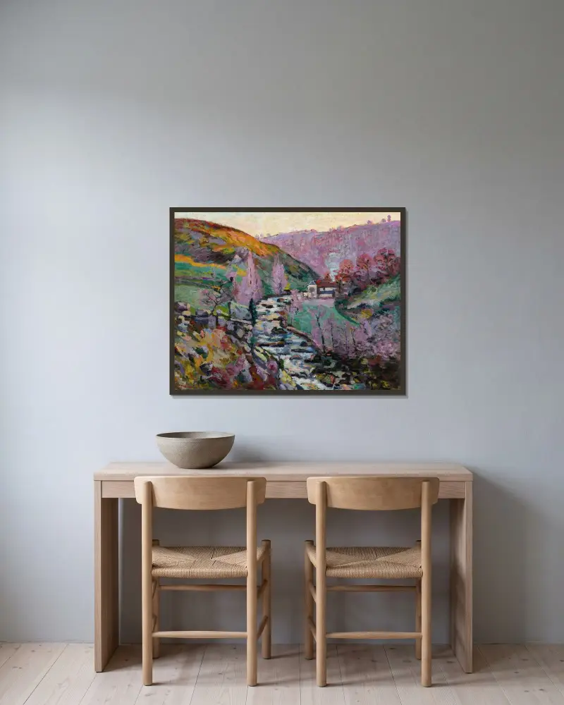 Crozant, la folie, kväll av Armand Guillaumin inramad på en vägg