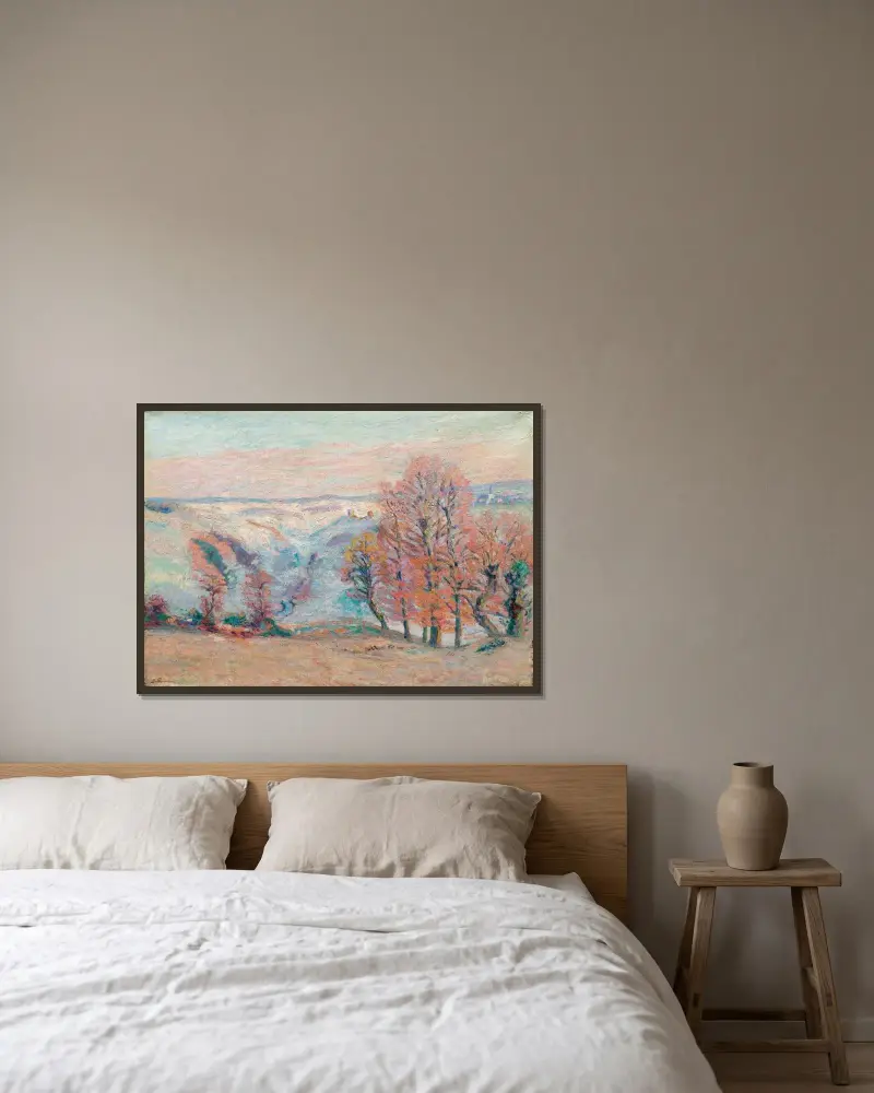 Vit frost i Crozant av Armand Guillaumin inramad på en vägg