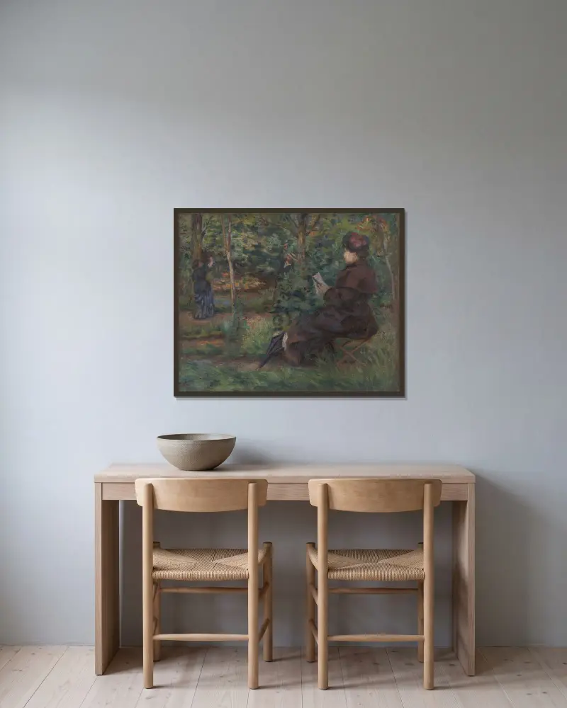I trädgården av Armand Guillaumin inramad på en vägg